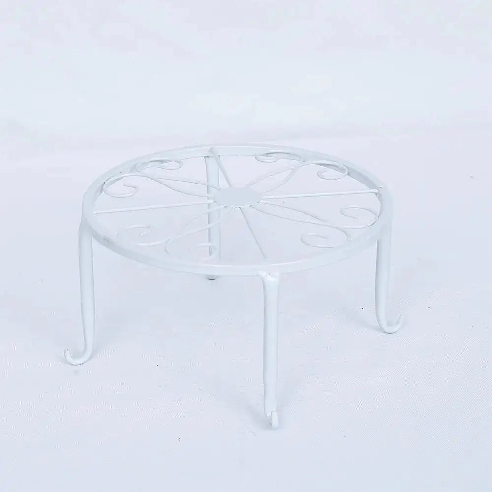 Wrought Iron Flower Pot Stand – Balcony & Garden Display Shelf Plant Display Stand Axl WHITE