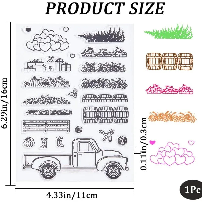 Autumn Farm Truck Clear Silicone Stamp – Pumpkin & Flowers Clear Silicone Stamp Axl AECH04-05654