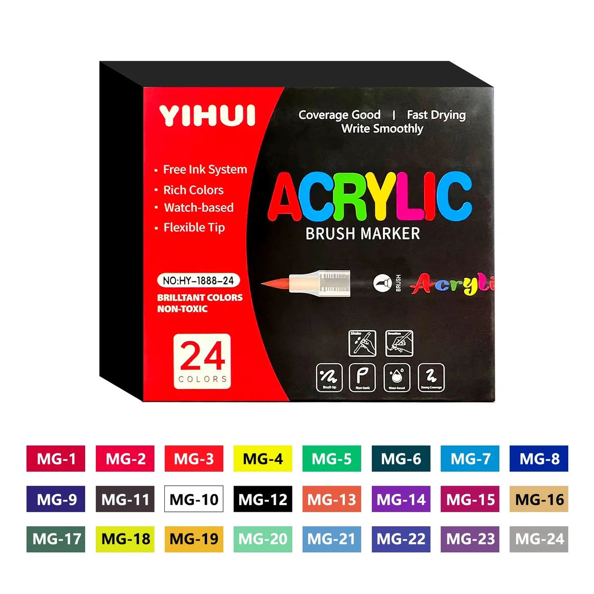 Acrylic Paint Pens 12–60 Colors | Brush Tip Markers for DIY Acrylic Paint Markers Axl 24 colors