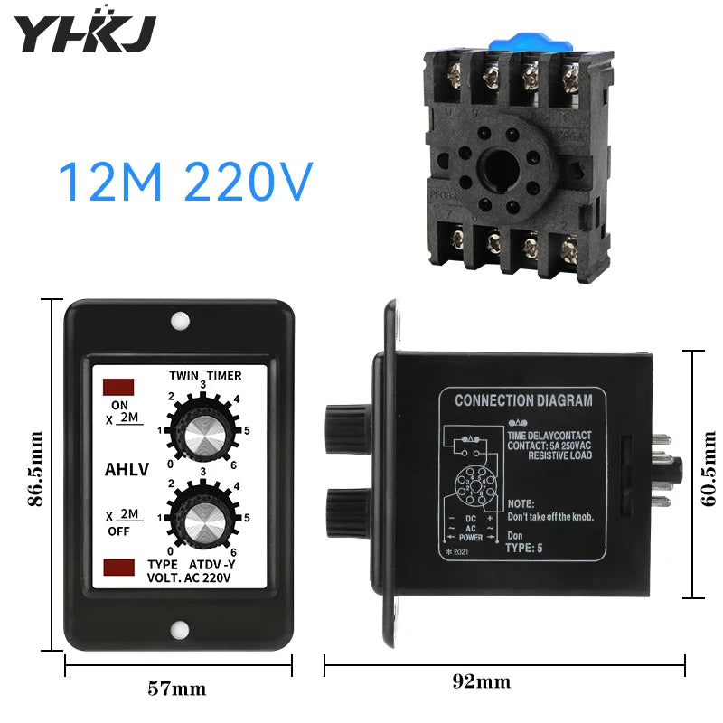 ATDV-Y Dual Repeat Cycle Time Relay 220V – 10 Timing Ranges Cycle Timer Relay Axl 12M 220V