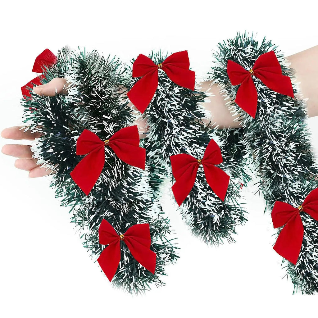 Artificial Christmas Tinsel Garland with Bowknot | Xmas Decor Christmas Tinsel Garland Axl Red 8M 26FT