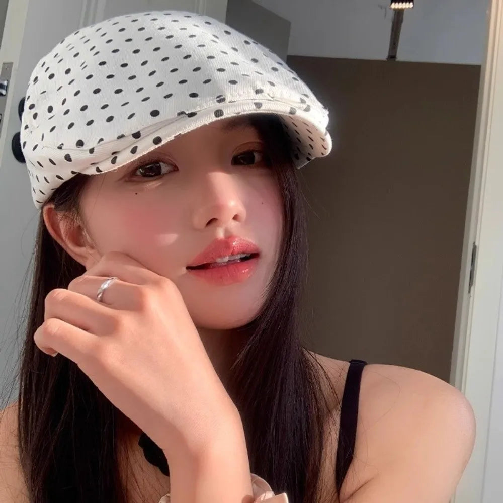 Y2K Polka Dot Beret Hat – Adjustable Vintage Peaked Cap Beret Hat Axl