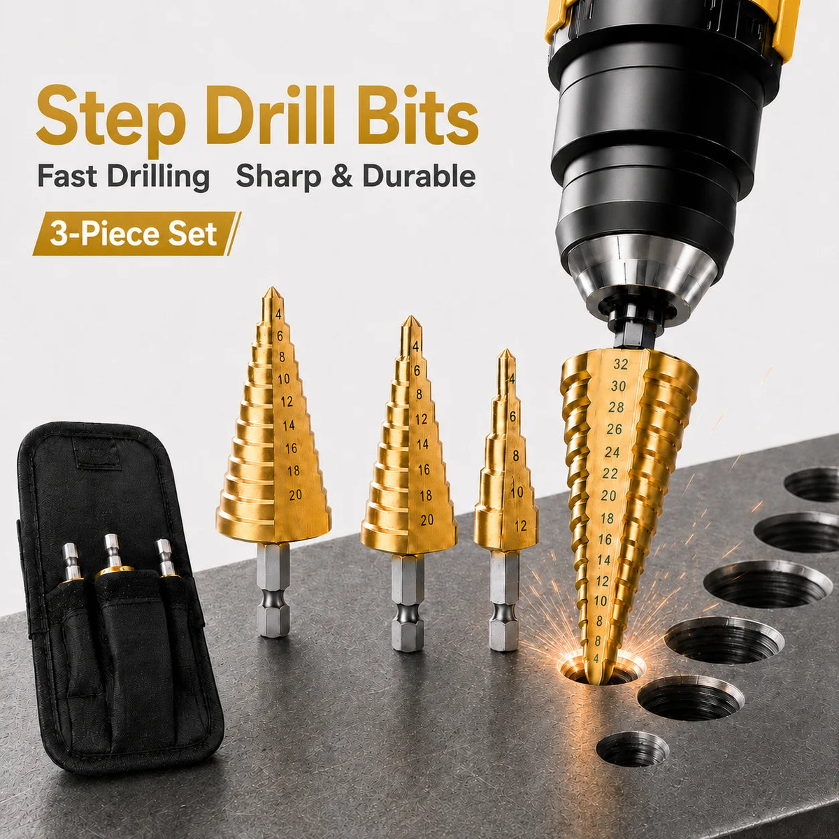HSS Titanium Step Drill Bit 4-32mm Hex Shank Cone Cutter Step Drill Bit Axl