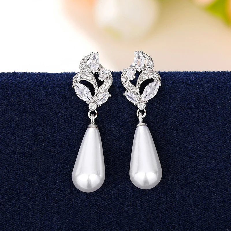 Huitan Waterdrop Pearl Drop Earrings – Wedding Party Jewelry Pearl Drop Earrings Axl E3084