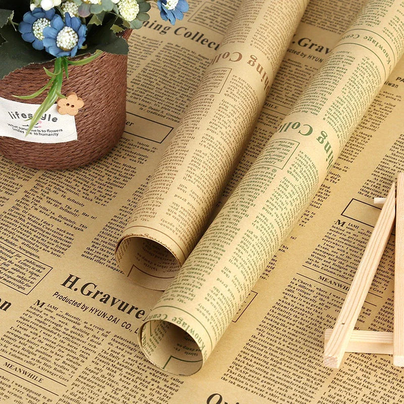 10-Pack Kraft Floral Wrapping Paper – Vintage Newspaper Style Gift Wrapping Paper Axl
