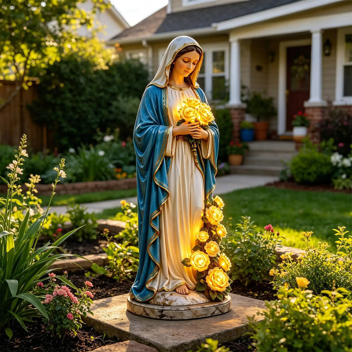 Mary Goddess Statue Garden Light – LED Rose Outdoor Décor Garden Statue Light Axl