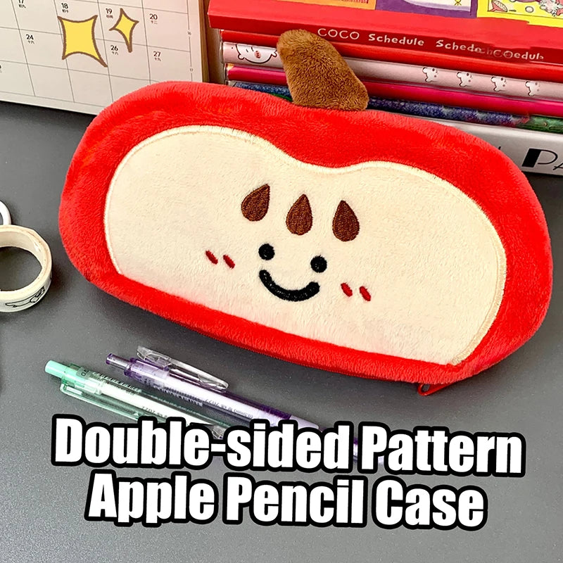Cute Apple Plush Pencil Case – Embroidered Stationery Organizer Plush Pencil Case Axl