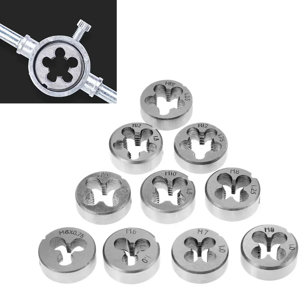 10-Piece Metric Thread Die Set M6–M12 | Metal Threading Tools Thread Die Set Axl