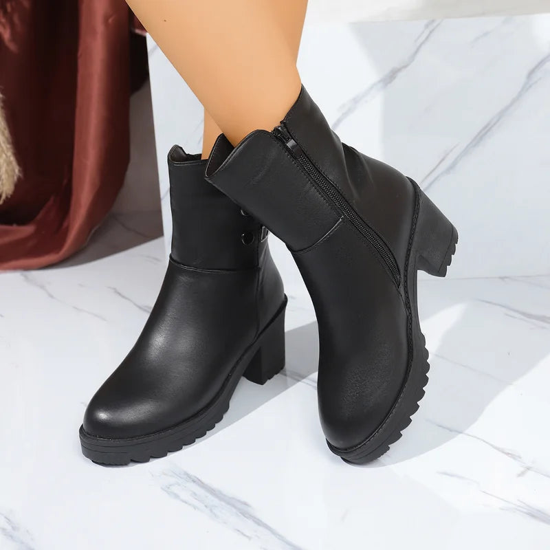 UXST Women's Ankle Boots – Square Heel Side Zipper Platform Women's Ankle Boots Axl