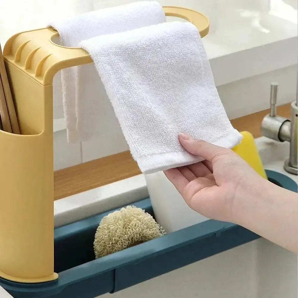 Telescopic Sink Organizer Rack – Sponge, Soap & Drain Basket Sink Organizer Rack Axl