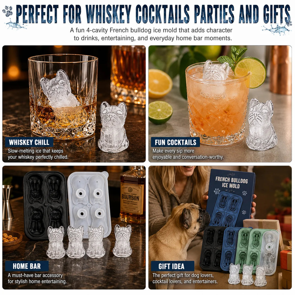 French Bulldog Silicone Ice Cube Mold – 4-Hole Tray & Funnel Silicone Ice Cube Mold Axl