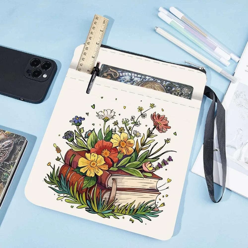 Floral Book Sleeve – Washable Cloth Cover with Zipper Pocket Book Sleeve Cover Axl