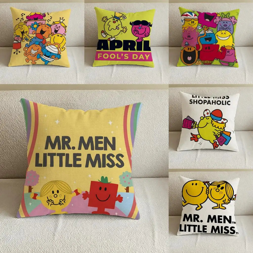 Mr. Men Little Miss Linen Cushion Cover – Sofa & Bedroom Decor Decorative Cushion Cover Axl