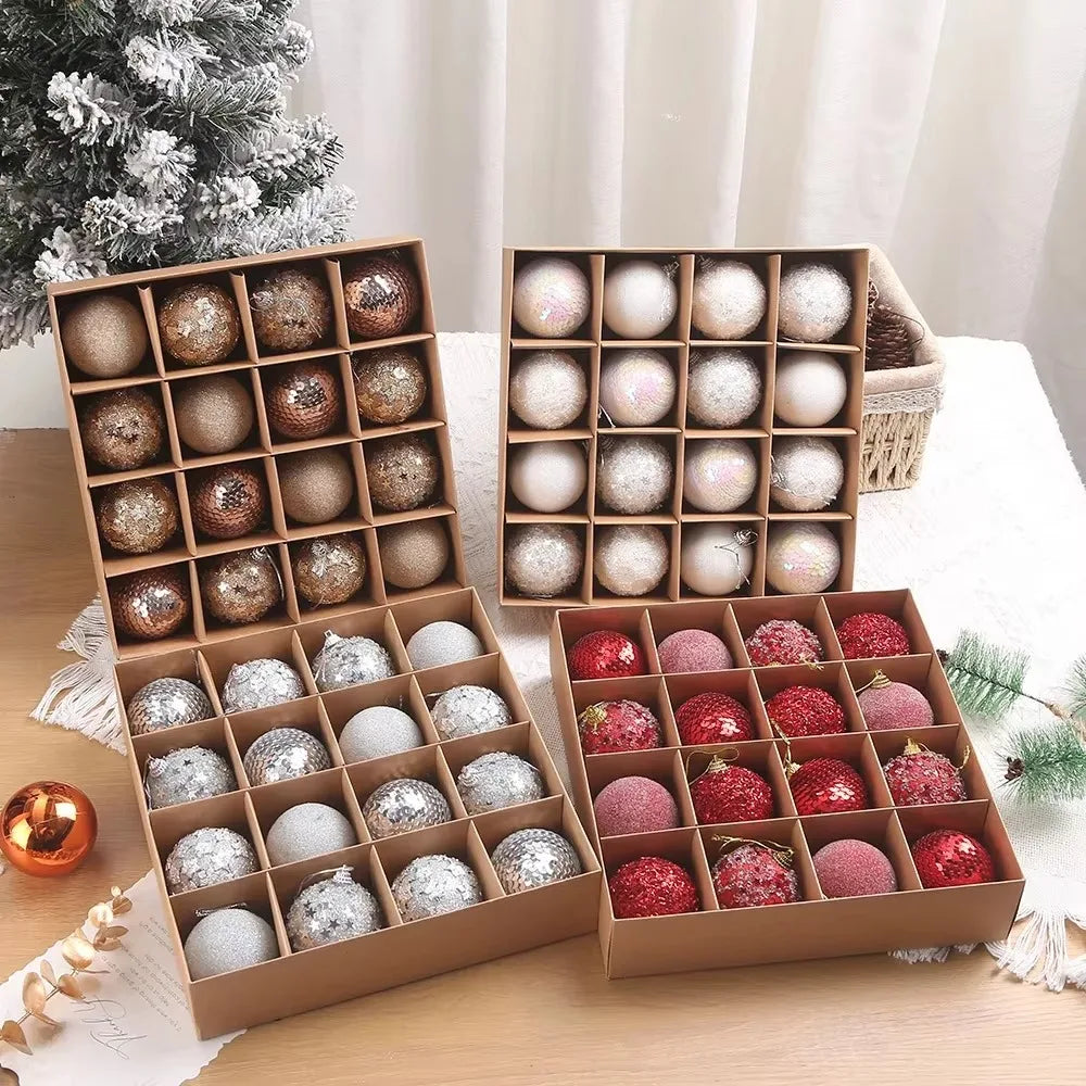 6cm Glitter Christmas Ball Ornaments – 16pc Gift Box Set Christmas Ornament Set Axl
