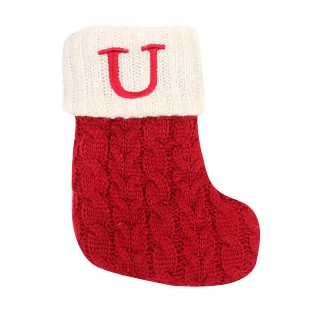 Knitted Christmas Stocking – Alphabet Letter Xmas Décor Gift Christmas Stocking Axl U