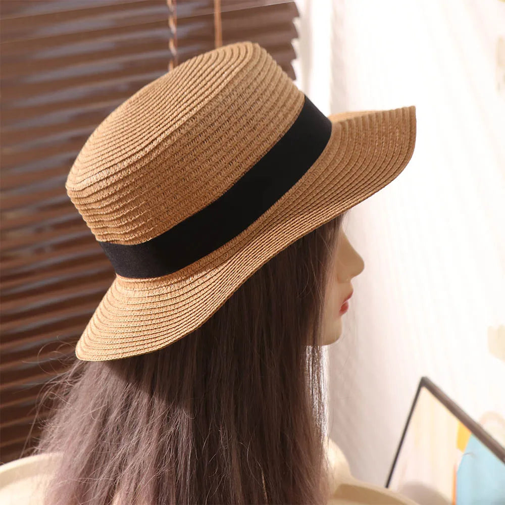 French Flat Top Straw Sun Hat – Unisex Beach & Vacation Cap Straw Sun Hat Axl