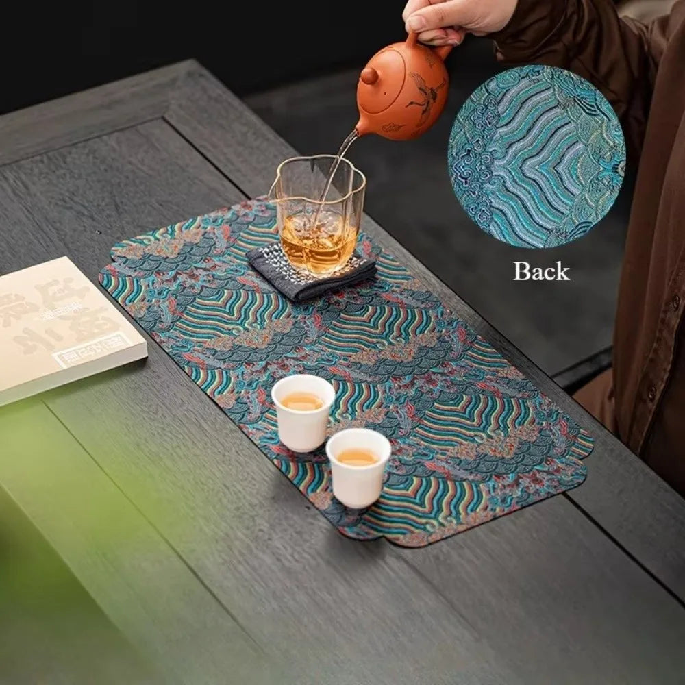 Double-Sided Brocade Tea Mat – Chinese Zen Coaster & Decor Tea Table Mat Axl