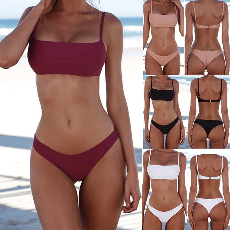 Women's Solid Two-Piece Bikini Set – Underwire Swimwear Two-Piece Bikini Set Axl