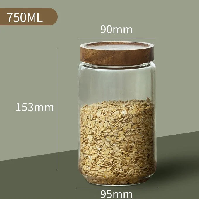 KEMORELA Glass Airtight Canister with Wood Lid | Kitchen Storage Glass Storage Canister Axl B