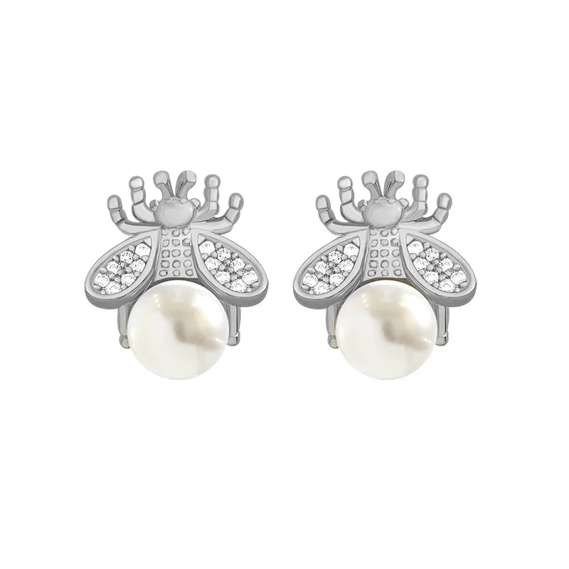 Huitan Bee Stud Earrings – Gold & Silver Pearl Women's Jewelry Stud Earrings Axl