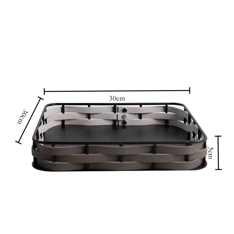 Light Luxury Metal & Leather Storage Tray | Modern Home Décor Decorative Storage Tray Axl Square-Grey