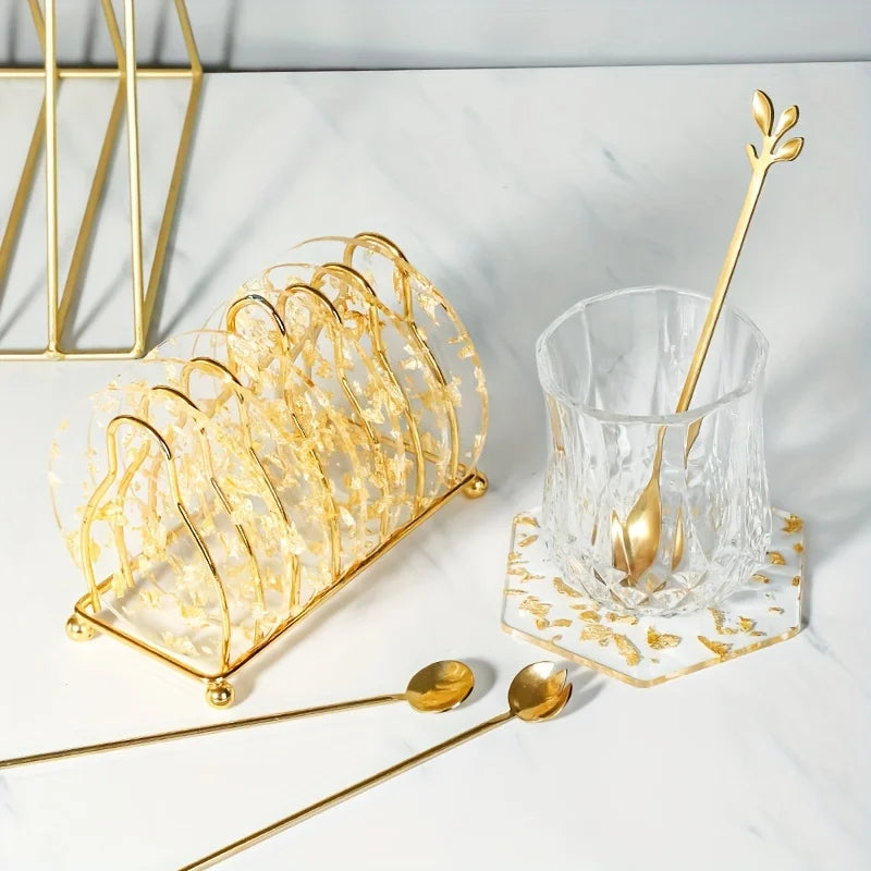 4-Piece Golden Foil Acrylic Coaster Set – Heat Resistant Pads Acrylic Coaster Set Axl