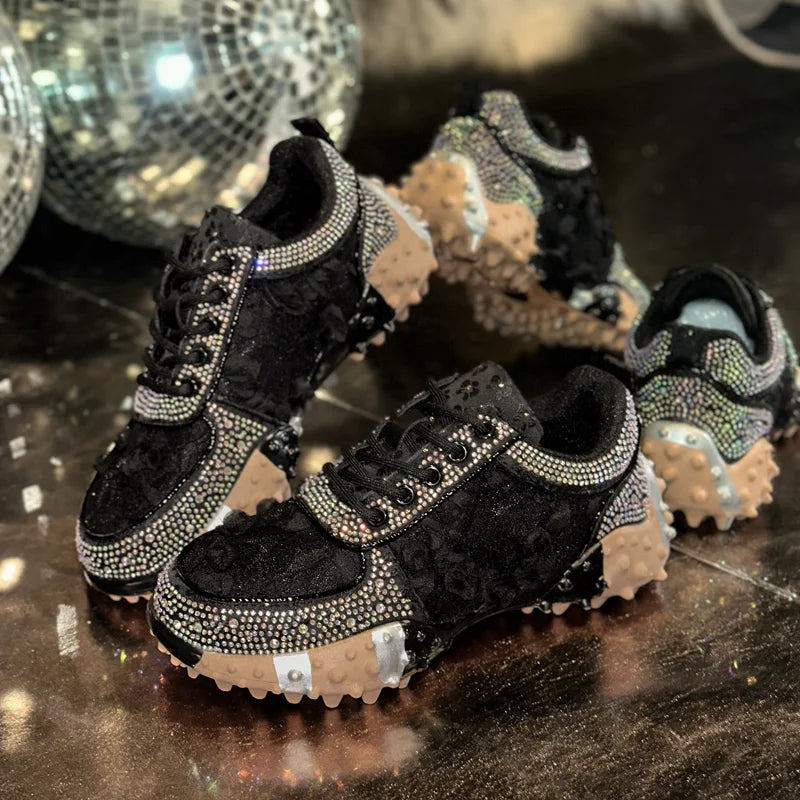 Women's Rhinestone Sneakers – Thick Sole Casual Sport Shoes Women's Fashion Sneakers Axl black 35