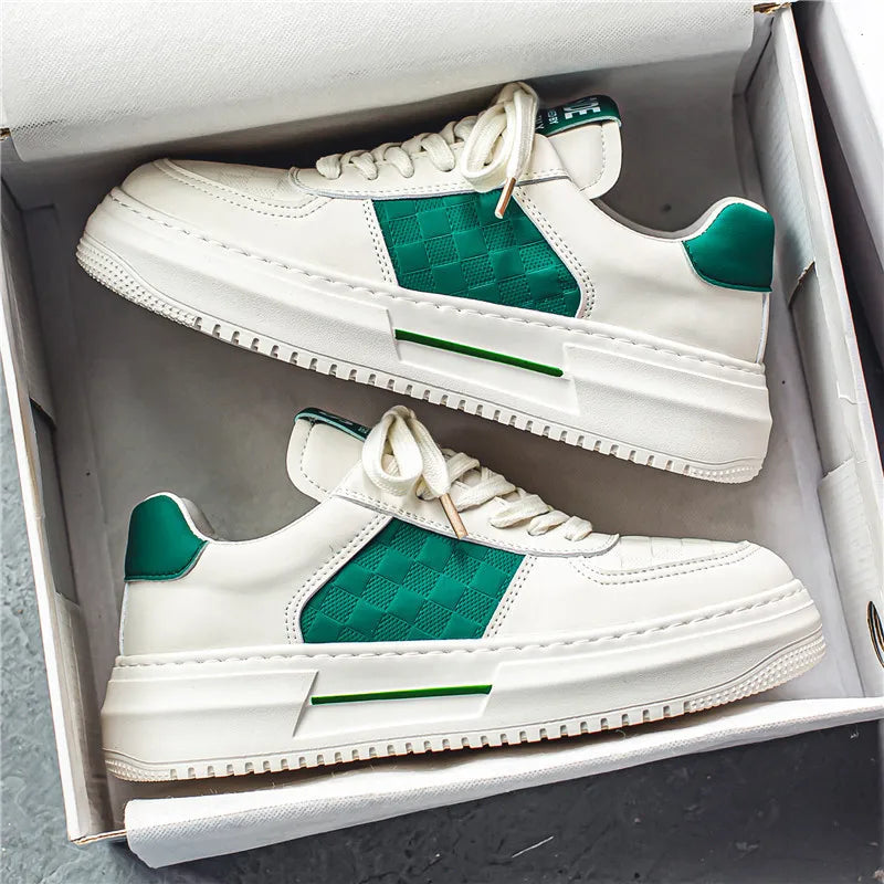 Men's Platform Casual Sneakers – Lace-Up Leather Skate Shoes Men's Casual Sneakers Axl green 43