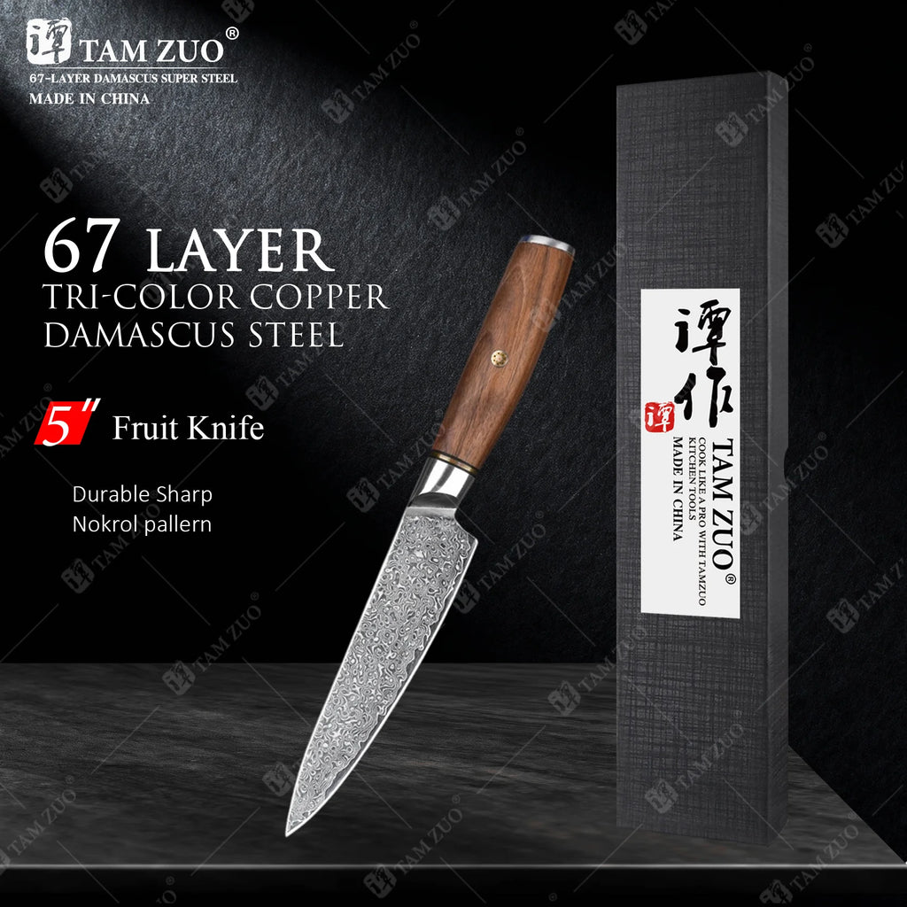 TAMZUO 67-Layer Damascus Steel Santoku Chef Knife Set Damascus Chef Knife Axl Fruit Knife