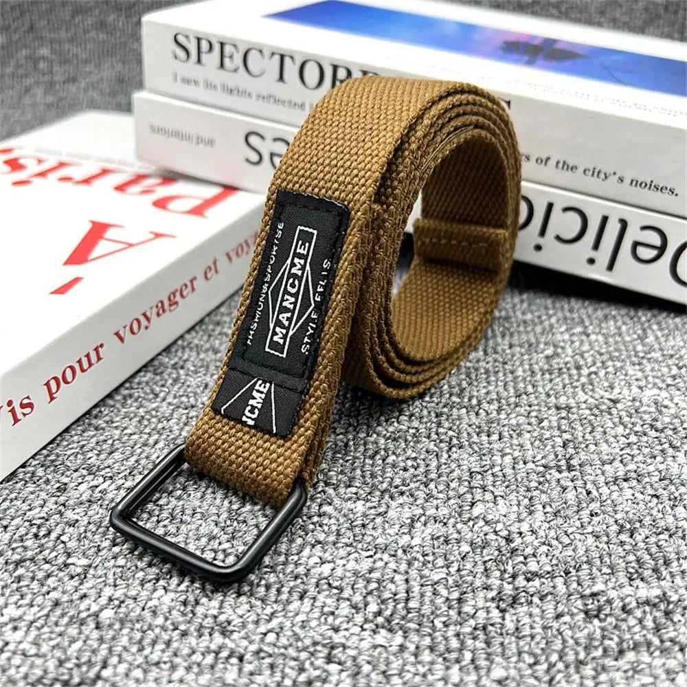 Nylon Canvas Double Ring Belt – Unisex Adjustable Waistband Canvas Fashion Belt Axl light brown