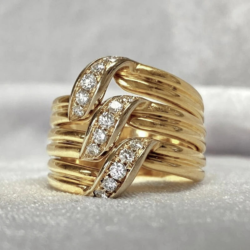 Huitan Gold Wide Band CZ Statement Ring for Women Fashion Statement Ring Axl T0075 7