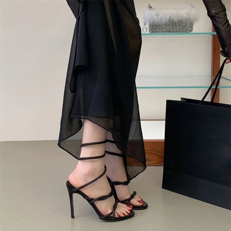 Women's Rhinestone Snake Ankle Strap High Heel Sandals High Heel Sandals Axl