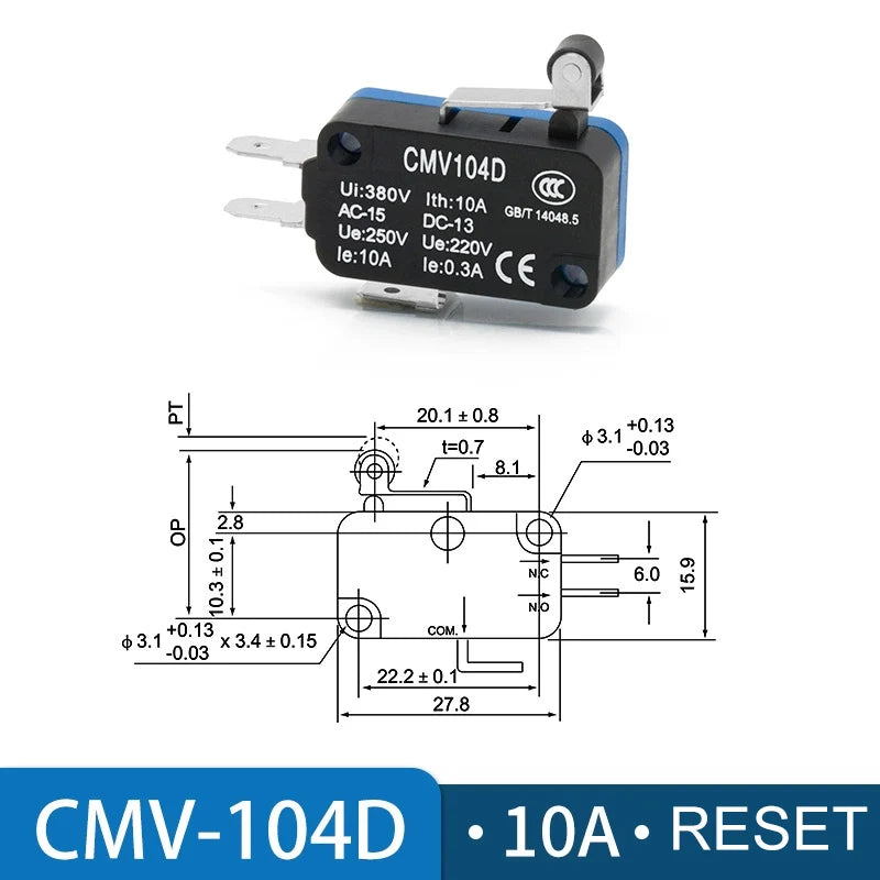 CNTD CMV Series Micro Limit Travel Switch 10A 16A NO NC Self-Reset Micro Limit Switch Axl CMV-104D