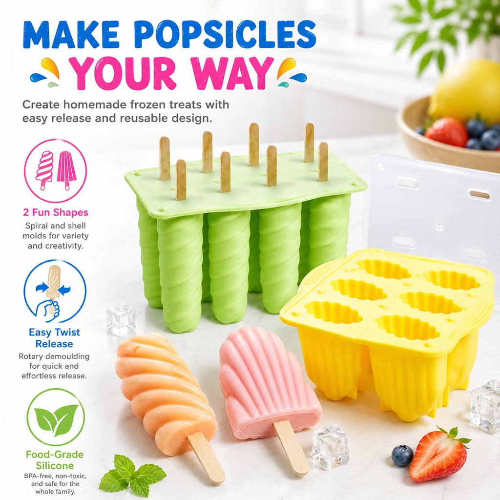 Silicone Popsicle Molds – 3D Spiral & Shell Ice Pop Maker Ice Pop Mold Axl