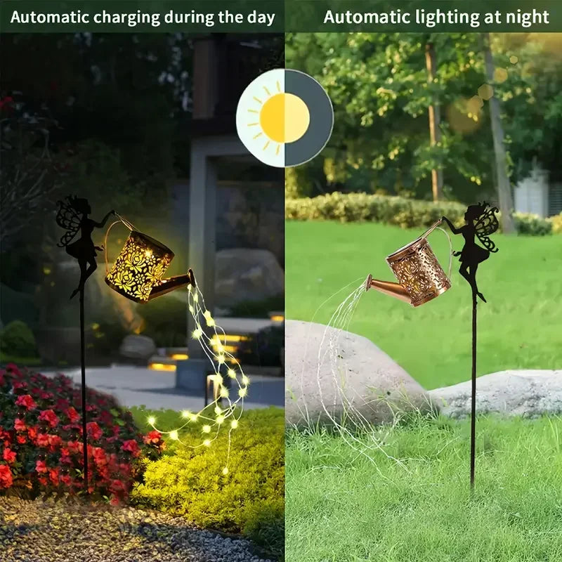 Solar Fairy Watering Can Light – Vintage Metal Garden Decor Solar Garden Light Axl