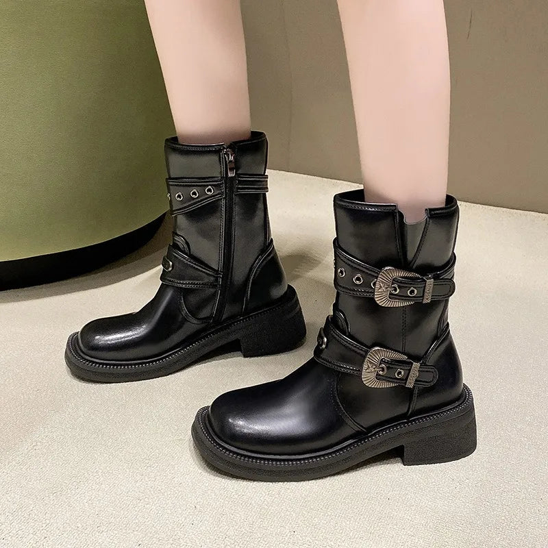 Women's Punk Lace-Up Ankle Boots – Chunky Combat Booties Combat Ankle Boots Axl