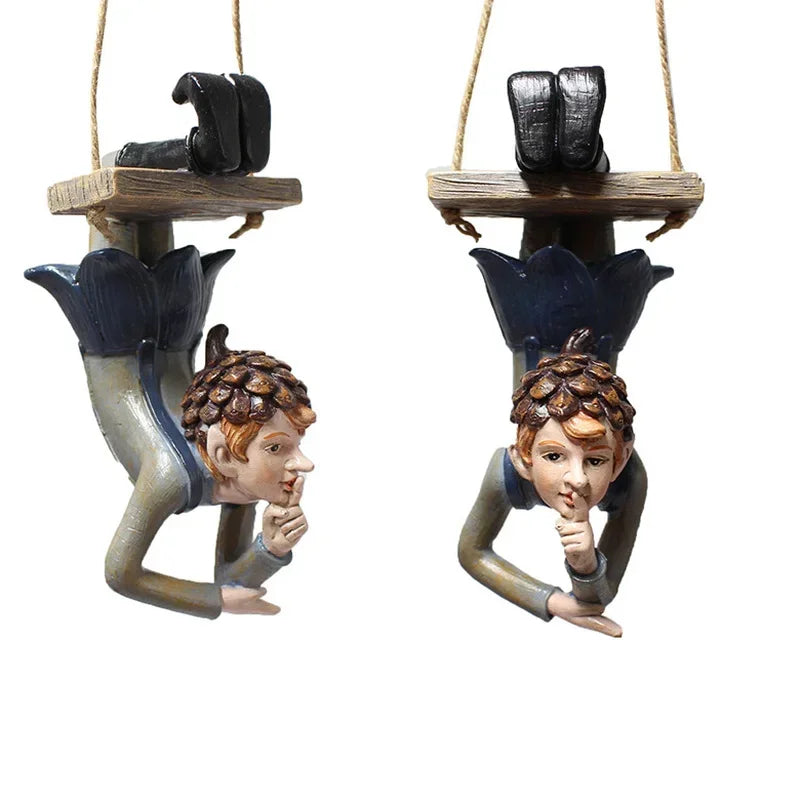 Hanging Elf Swing Resin Figurine – Garden & Patio Ornament Garden Ornament Axl