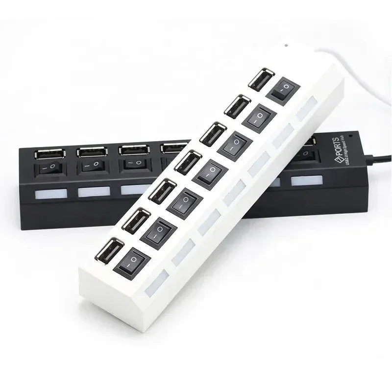 7-Port USB 2.0 Hub with Individual Switches & Power Adapter USB Hub Axl