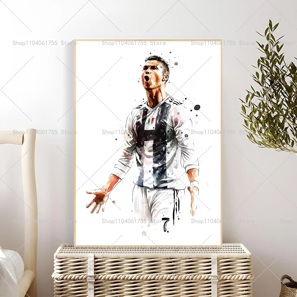 Watercolor Soccer Star Wall Poster – Self-Adhesive Art Sticker Wall Art Poster Axl z5 50x70cm No Frame