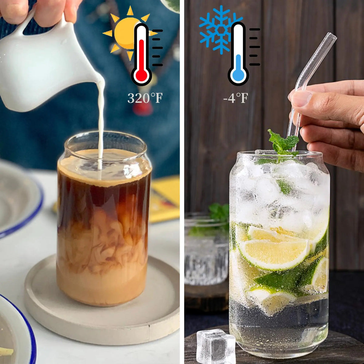 Beer Can Glass Tumbler Set 400ml – Bamboo Lid & Straw Brush Glass Tumbler Set Axl
