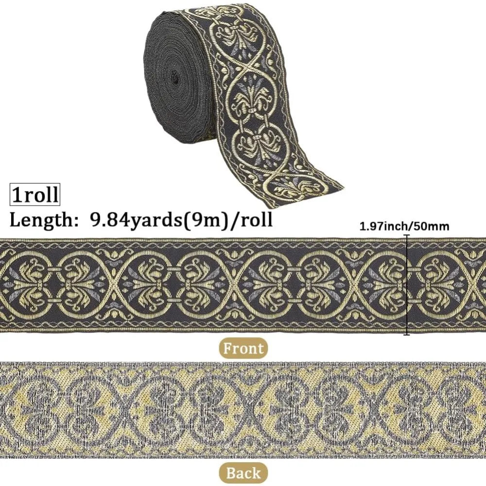 Jacquard Floral Woven Ribbon Trim 2" Wide – 9.84 Yds Polyester Woven Ribbon Trim Axl