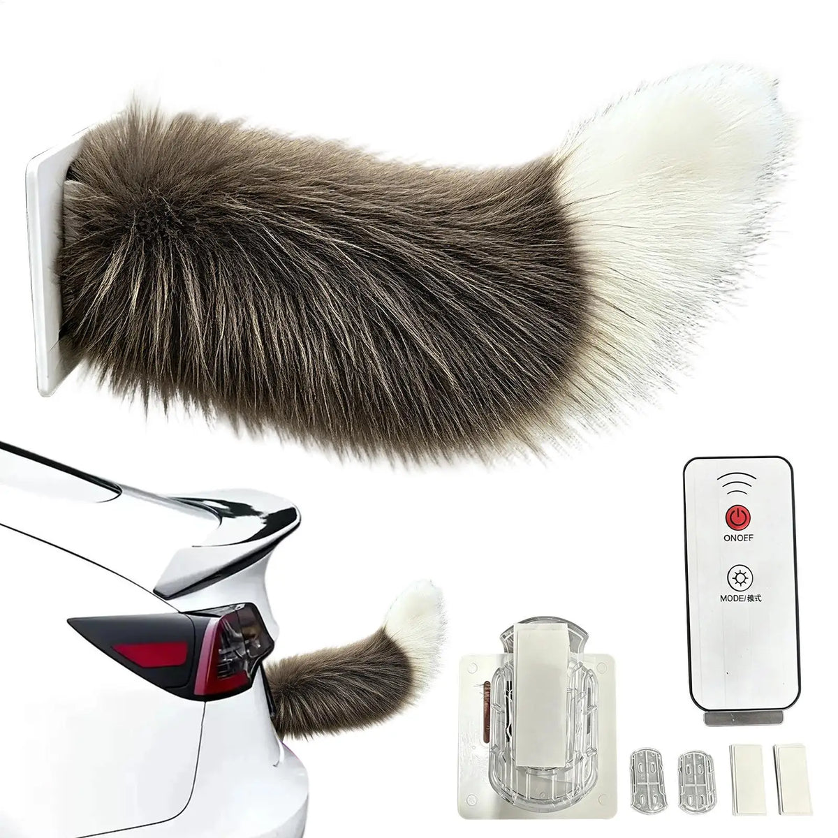 Remote Control Wagging Car Tail – Rechargeable Plush Decor Car Exterior Ornament Axl