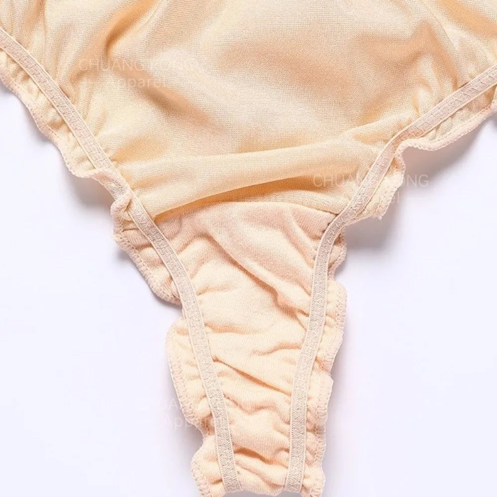 Satin Ruffle Women's Low-Rise G-String Briefs | Seamless Nylon Women's Lingerie Briefs Axl