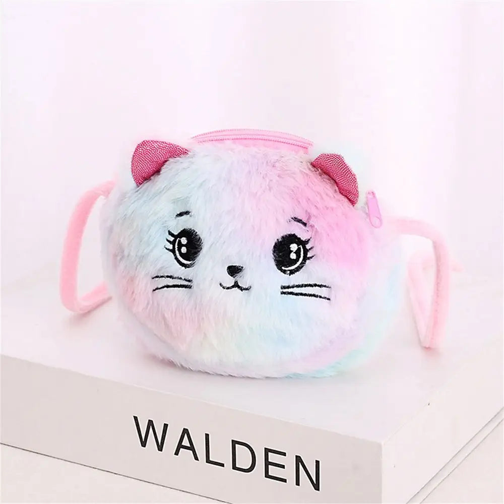 Rainbow Cat Plush Messenger Bag for Kids – Cute Mini Shoulder Purse Kids Plush Purse Axl