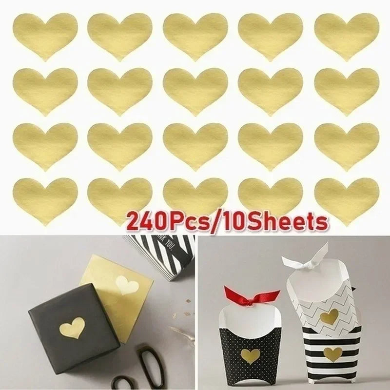 240 Golden Heart Sealing Stickers – Cake Candy Baking Gift Labels Craft Sealing Stickers Axl A