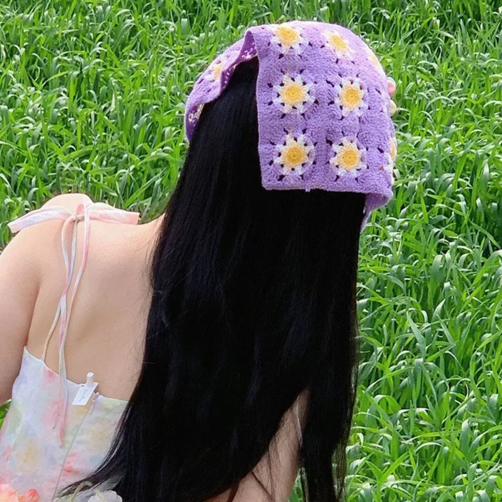 Women's Crochet Triangle Headband – Floral Beach Turban Crochet Headband Axl Style 16