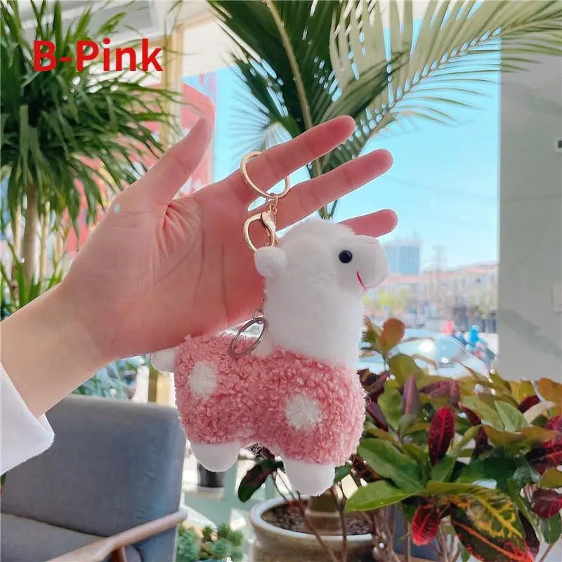 Soft Plush Alpaca Keychain – Cute Stuffed Animal Bag Charm Plush Keychain Charm Axl pink-b