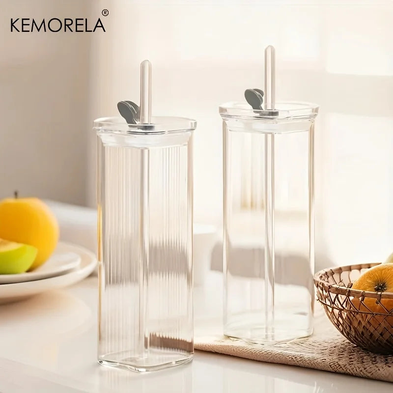 Modern Square Tumbler Glasses – Highball & Cocktail Set with Straws Cocktail Glass Set Axl