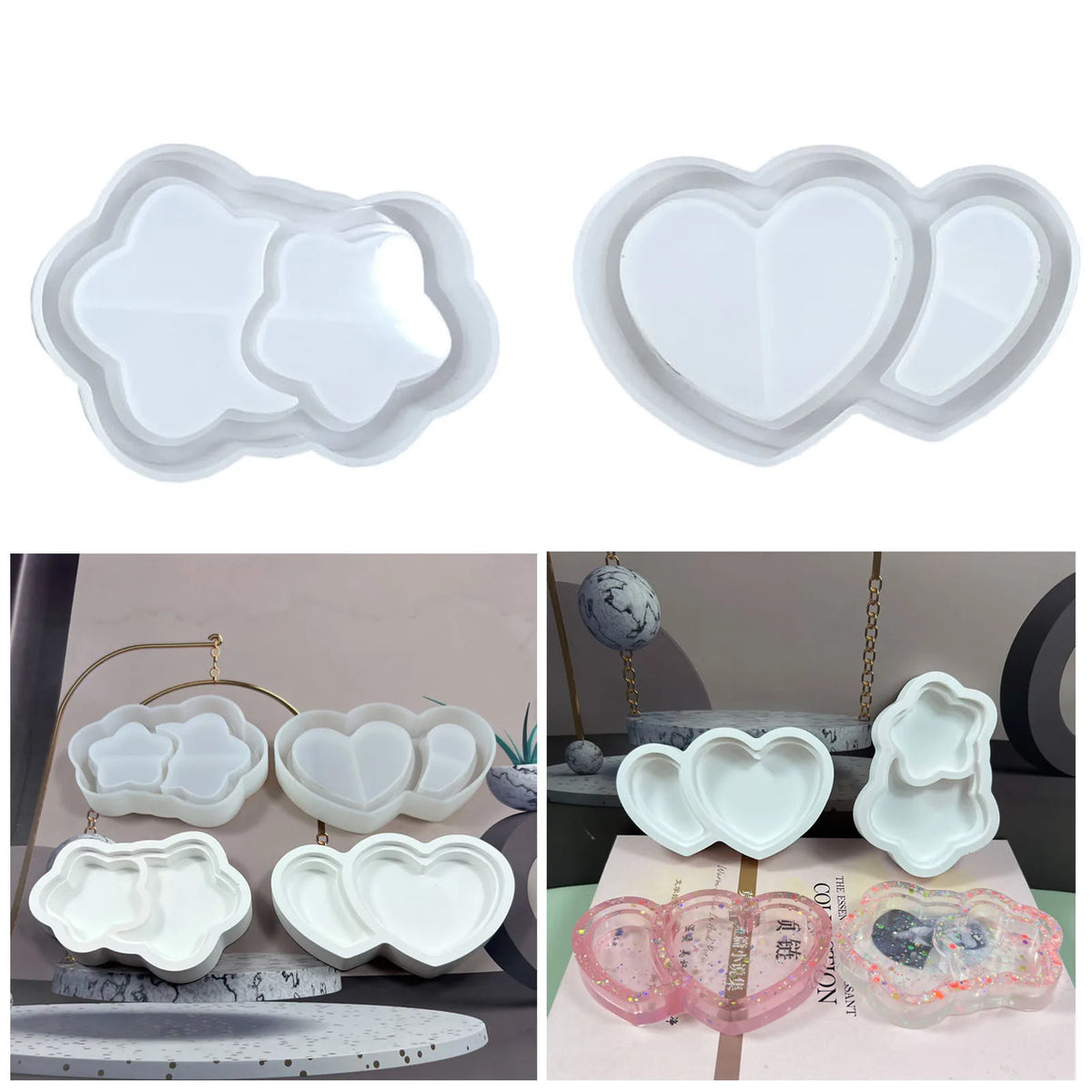 Silicone Resin Molds – Heart, Star & Cloud Coaster Tray DIY Silicone Craft Mold Axl