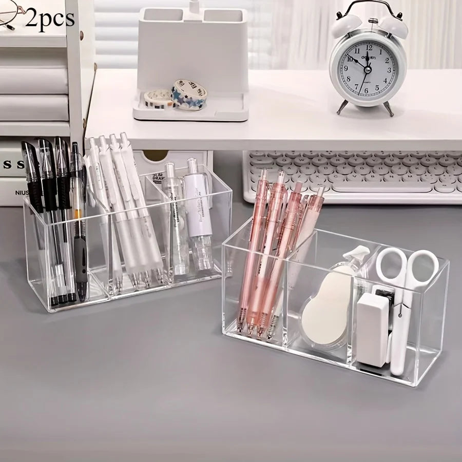 Acrylic Makeup Brush Holder – 3-Slot Cosmetic Organizer Cosmetic Organizer Axl transparent-2pcs